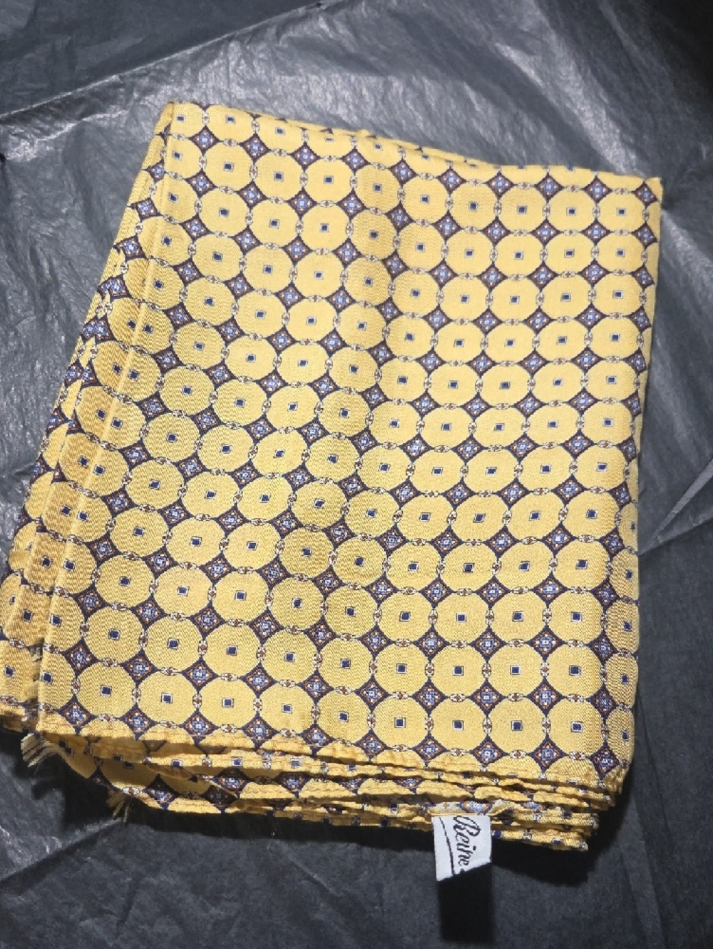 Vintage Yellow Geometric 100% Silk Scarf Unisex